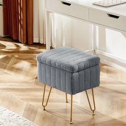 Brand: HomVent HomVent Vanity Stool Chair with Storage, Ottoman Faux Fur Soft Padded Makeup Footstoo Color Like Last Picture 