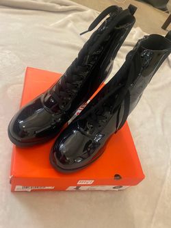 Rouge Black Patent Lace-Up Combat Boots - Size 10