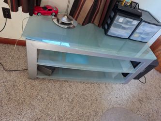 Modern Frosted Glass and Silver Metal TV Stand