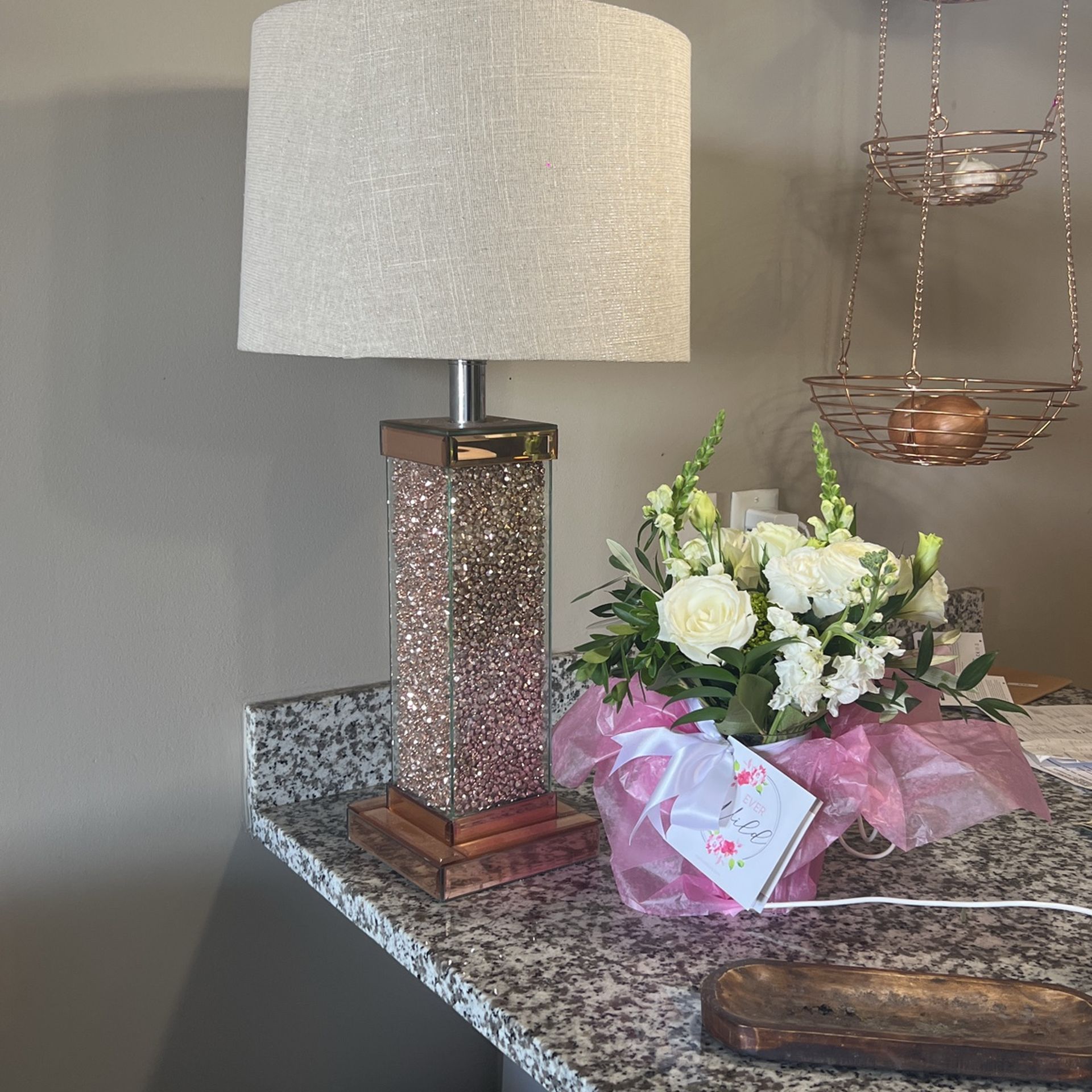 Rose Gold Lamp With Rose Gold Beads - Unique - $120