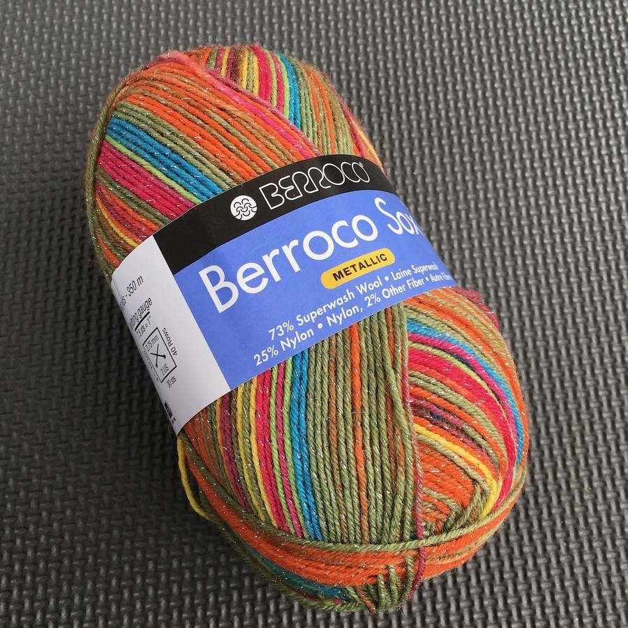 Berroco Sox Metallic Sock Yarn Teal/Bright Orange/Green