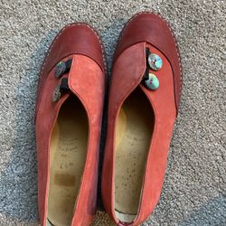 Ladies Red Leather/ Suede Flat Shoes