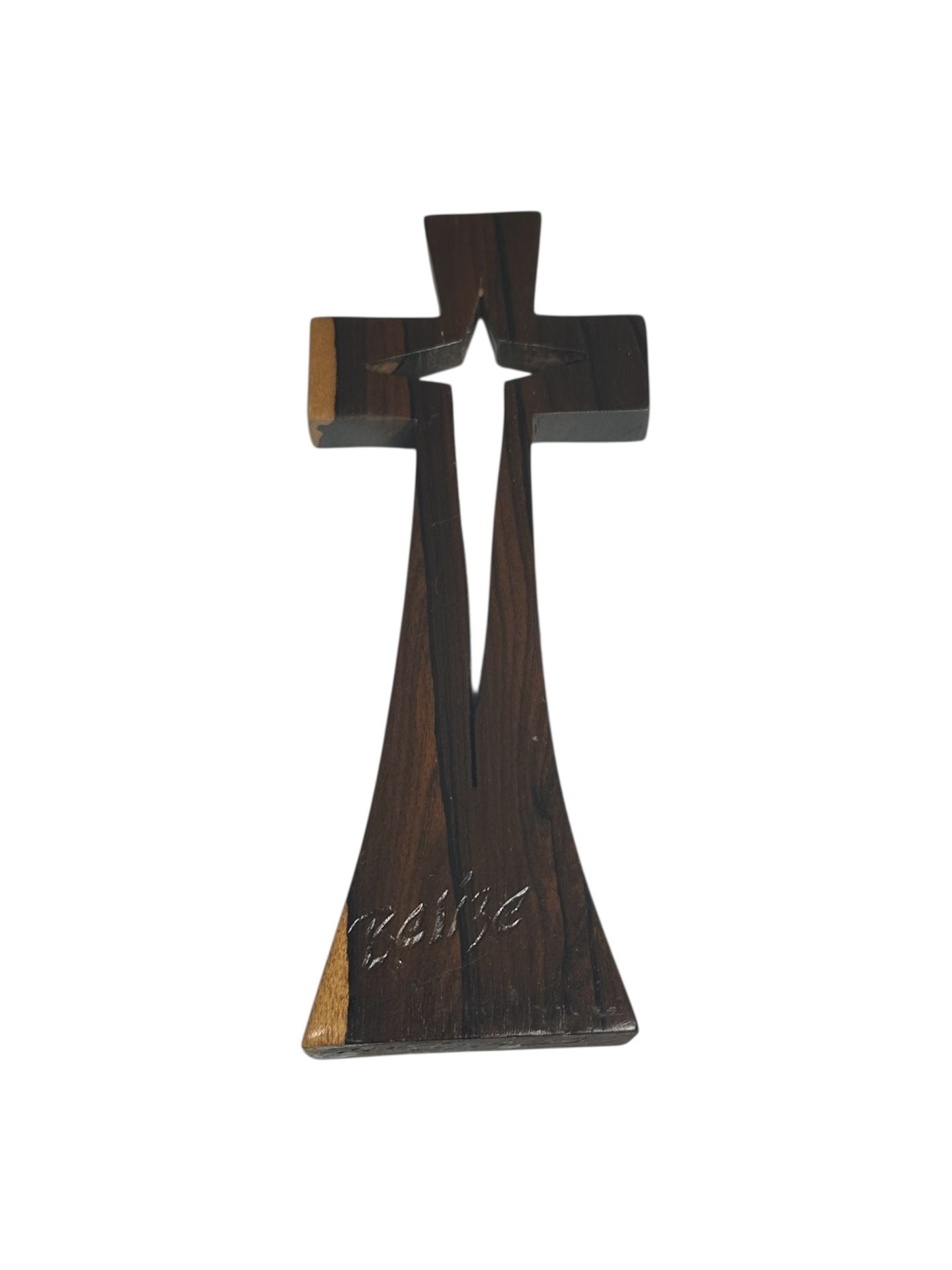 Pre-owned No flaws, No defects The Zericote Wood Belize Carved Cross is a beautifully crafted piece that adds a touch of Christian symbolism to any