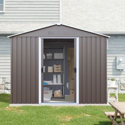 8ft x 4ft Outdoor Metal Storage Shed with Metal foundation,Gray