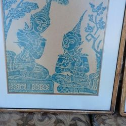 Vintage Thai Temple Rubbing Framed