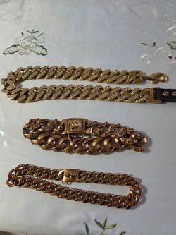 Gold Cuban Link Dog Collar and Leash Set