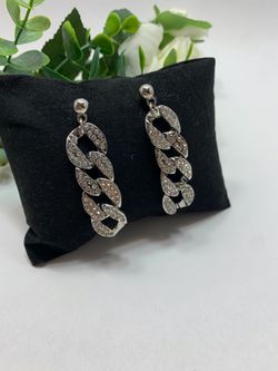 Simple crystal hip hop chain gold drop earrings, Silver