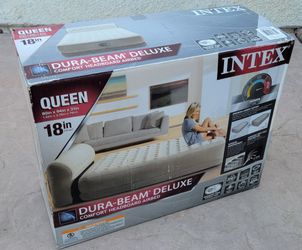 Intex Queen Dura-Beam Deluxe Air Mattress w/ Headboard & Built-In Pump NEW!