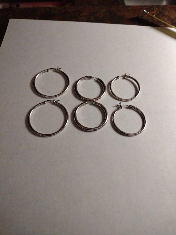 3 Pairs Of Sterling Hoop Earrings