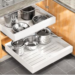 Pull out Cabinet Organizer 12"-20" for Kitchen Base Cabinet Organization White