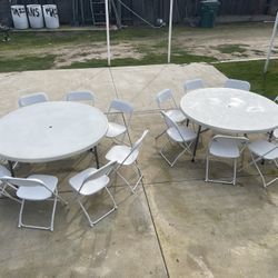 (2) 60” round tables with (8) chairs each $270  firm price Precio Firme 