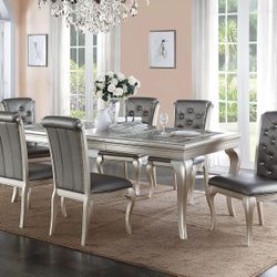 Brand New Silver  Grey 7pc Formal Dining Table Set