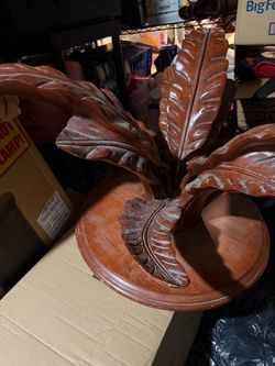 Hand-Carved Wood Tropical Leaf Sculpture