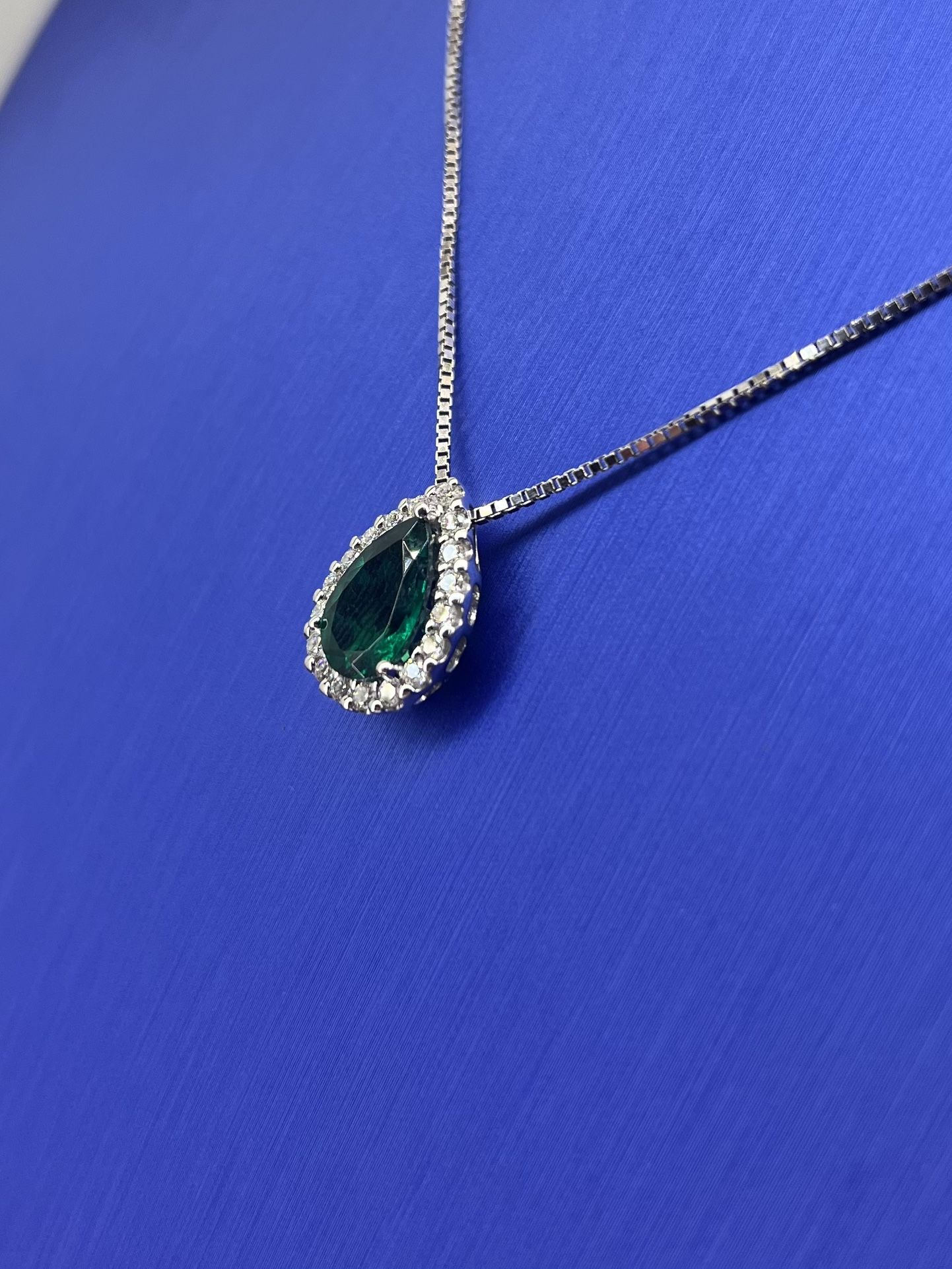 14kt White Gold Gemstone Diamond Pendant & Necklace Combo Lab Emerald 20” 6.25grams 161048 11