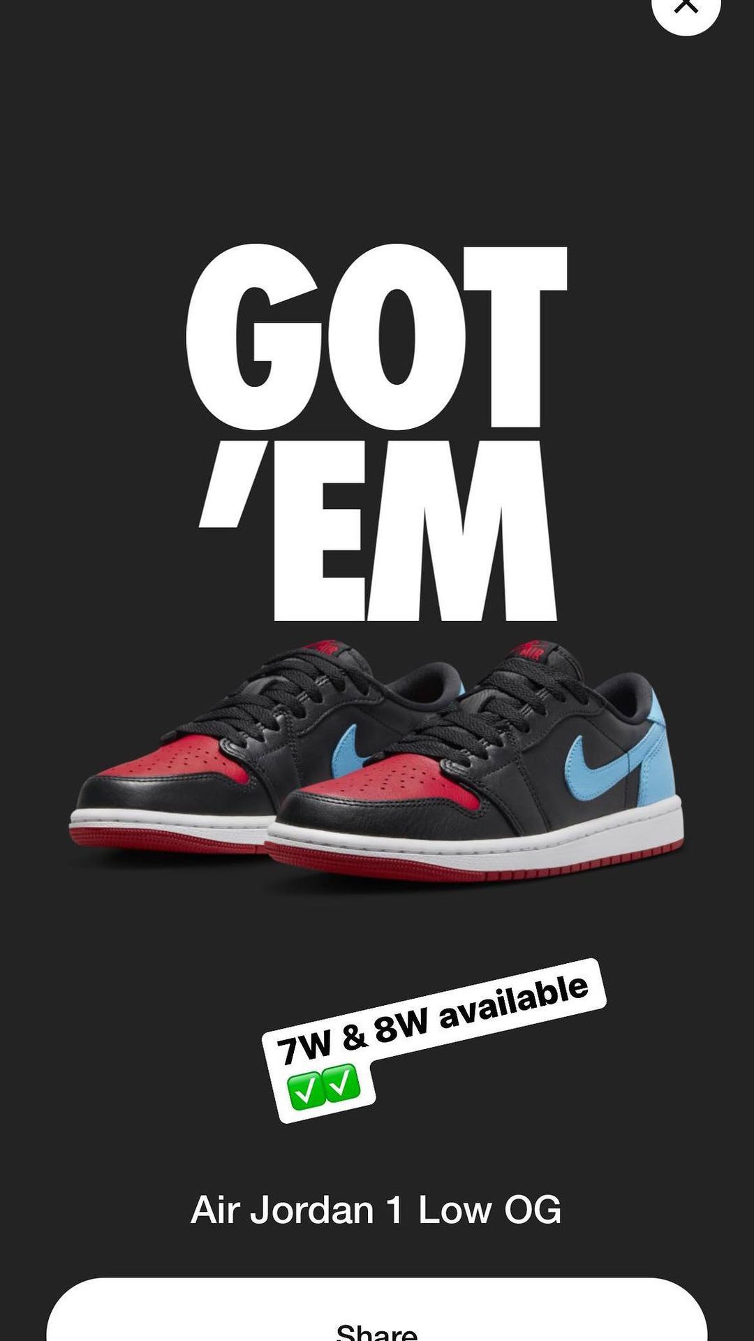 Women’s Air Jordan 1 Low OG UNC to Chicago Size 7w & 8w