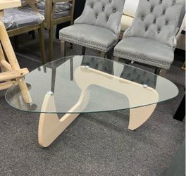 New 35.8" Glass Coffee Tables for Living Room Mid Century Modern Coffee Table Curved Base