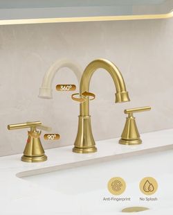 (Brand New in Box)  Fransiton Widespread Bathroom Sink Faucet 3 Hole, Brushed Gold Bathroom Faucet with Metal Pop-Up Drain, 2 Handle for 6-16" /A7-PF-