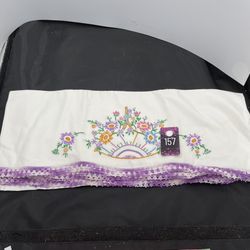Vintage Crocheted Hems Standard Size Embroidered Pillowcases  Pair
