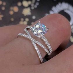 VALENTINES DAY ❤️ Princess Cut Created White Sapphire Ring Stamped 925 *See My Other 800 Items*