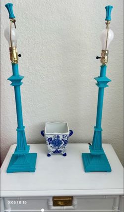 Vintage aqua lamps pair