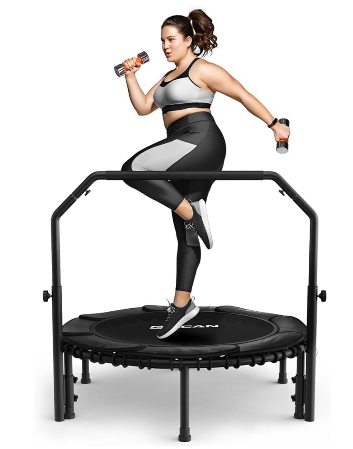 BCAN Foldable Mini Trampoline, 40" Fitness Trampoline with Bungees, U Shape Adjustable Foam Handle, Stable & Quiet Exercise Rebounder