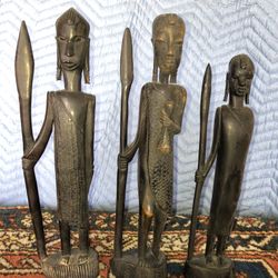 3 Vintage Carved Wood African Warriors