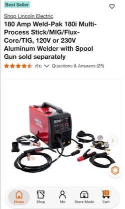 Lincoln Electric 180 Amp Weld-Pak 180i Multi- Process Stick/MIG/Flux- Core/TIG, 120V or 230V Aluminum Welder with Spool Gun sold separately