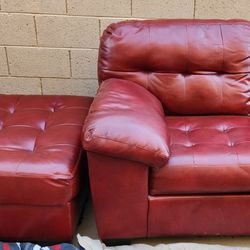 Red Leather Loveseat and Ottoman 