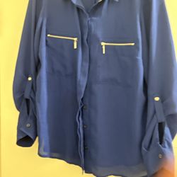 Blue long sleeved buttoned blouse