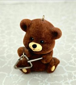 Flocked Brown Bear Ornament with Triangle