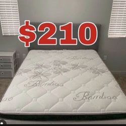 BRAND NEW “LUXURY EURO PILLOW TOP BAMBOO” MATTRESSES 💯 COLCHONES NUEVOS PILLOW TOP 💯  💥12 inches thick 💥   Queen $210❌ $270 With Box Spring 💥  FU