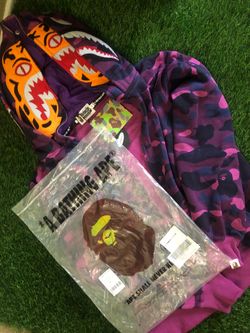 BAPE A Bathing Ape Purple Camo Double Shark Hoodie