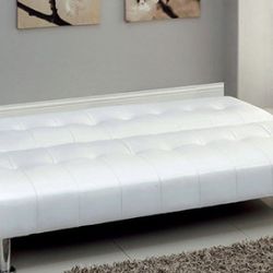 Brand New White Leatherette Sofa Bed Sleeper Futon Modern Sleek Design 