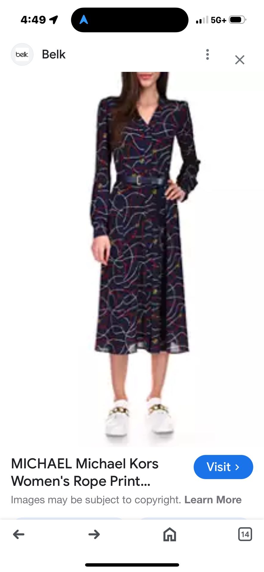 New Michael Kors Women's Rope Print Belted Dress,size XS