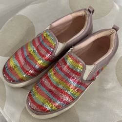 UGG girls shoes, multicolor, pink, blue, green, and yellow in size 6.