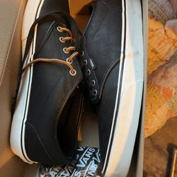Vans Shoe  Black Leather White Sole