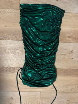 Green Metallic Ruched Mini Skirt