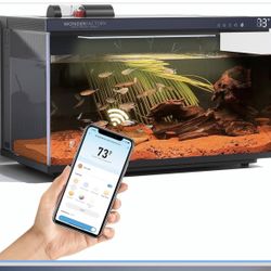 Smart Aquarium 5 Gallon Glass Fish Tank, Self Cleaning System Efficiency Filter 7 Color LED Lights Automatic Feeder Temperature Display Monitor HD UHA