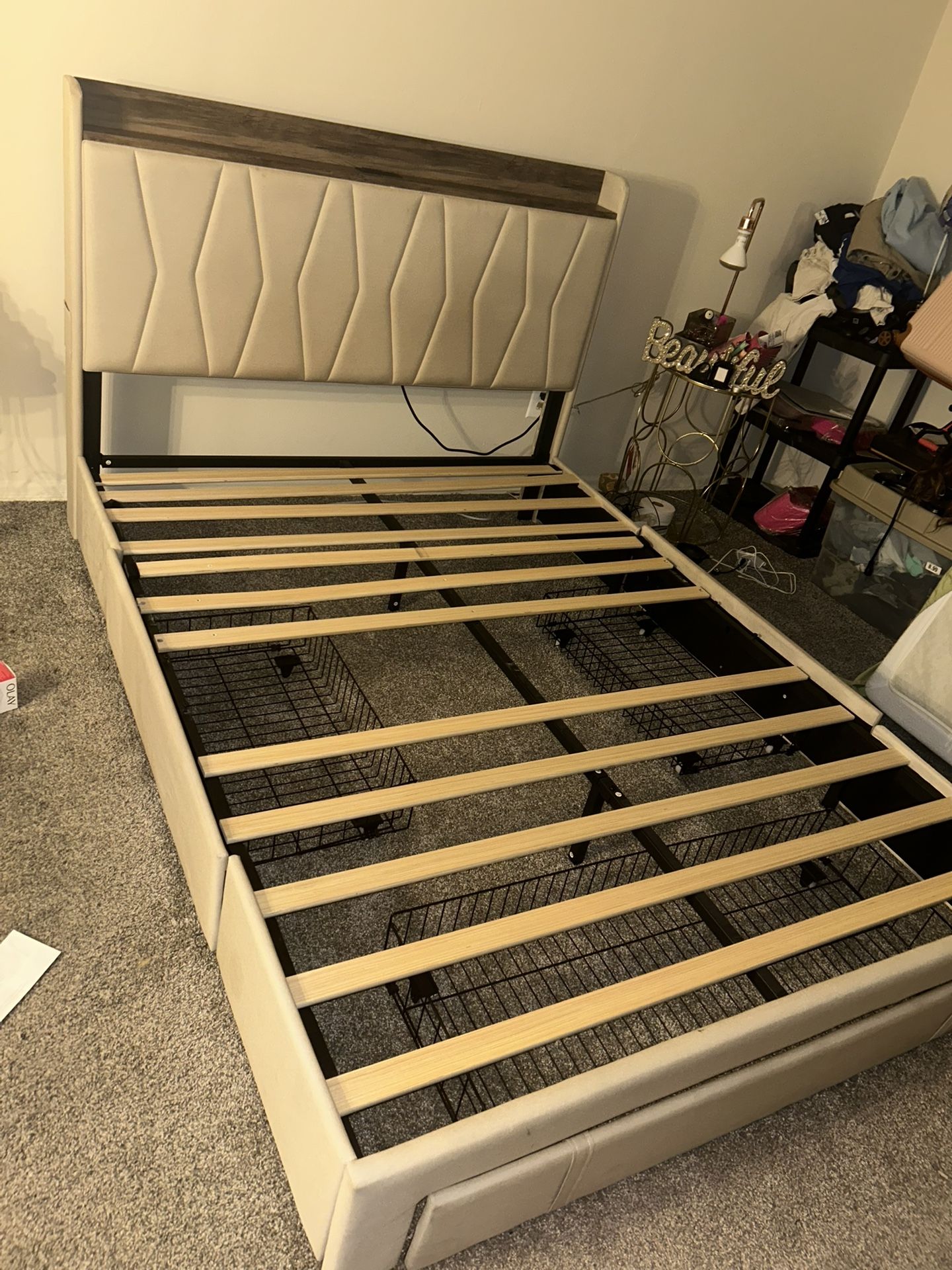 Queen BedFrame( You Will Have To Buy One Board ) It's Missing One