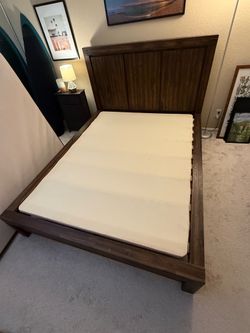 Queen bed frame - dark brown solid wood