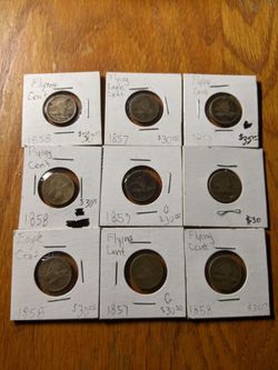 9 Flying Eagle Cents 1857-1858