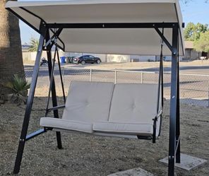 2-Seat Outdoor Patio Swing Chair with Adjustable Canopy, Porch Swings Chairs Outdoor Swing Chair