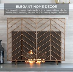 Midcentury Modern Gold Chevron Fireplace Screen