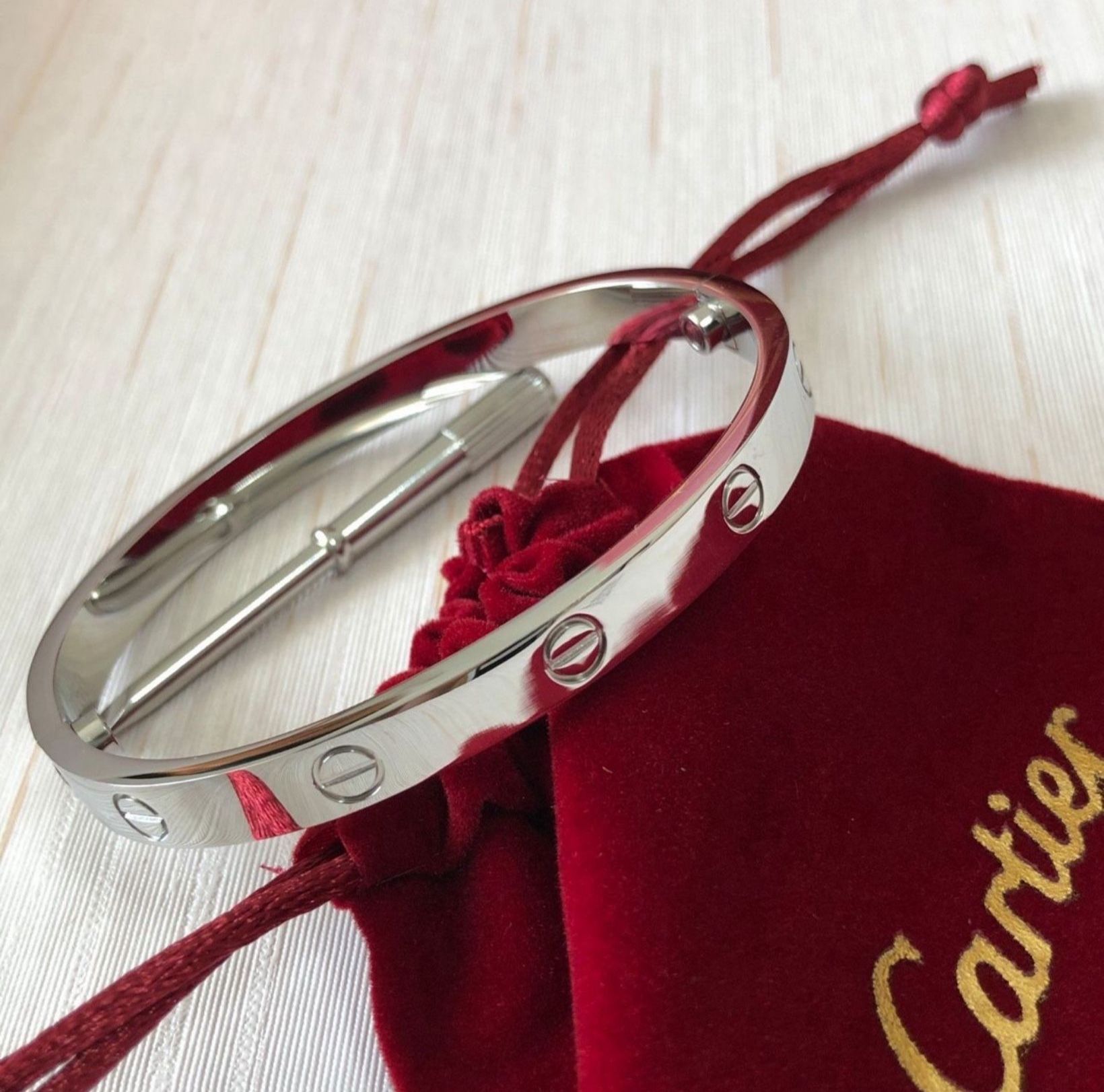 Cartier love bracelet white gold in size 16.