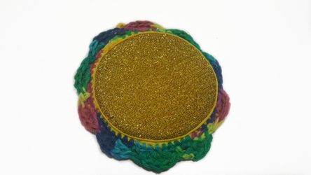 Dishes Scouring 2 Way Scrub Sponge-Removes Stubborn Stains- Crocheted Trimming-Rainbow Multi-Color