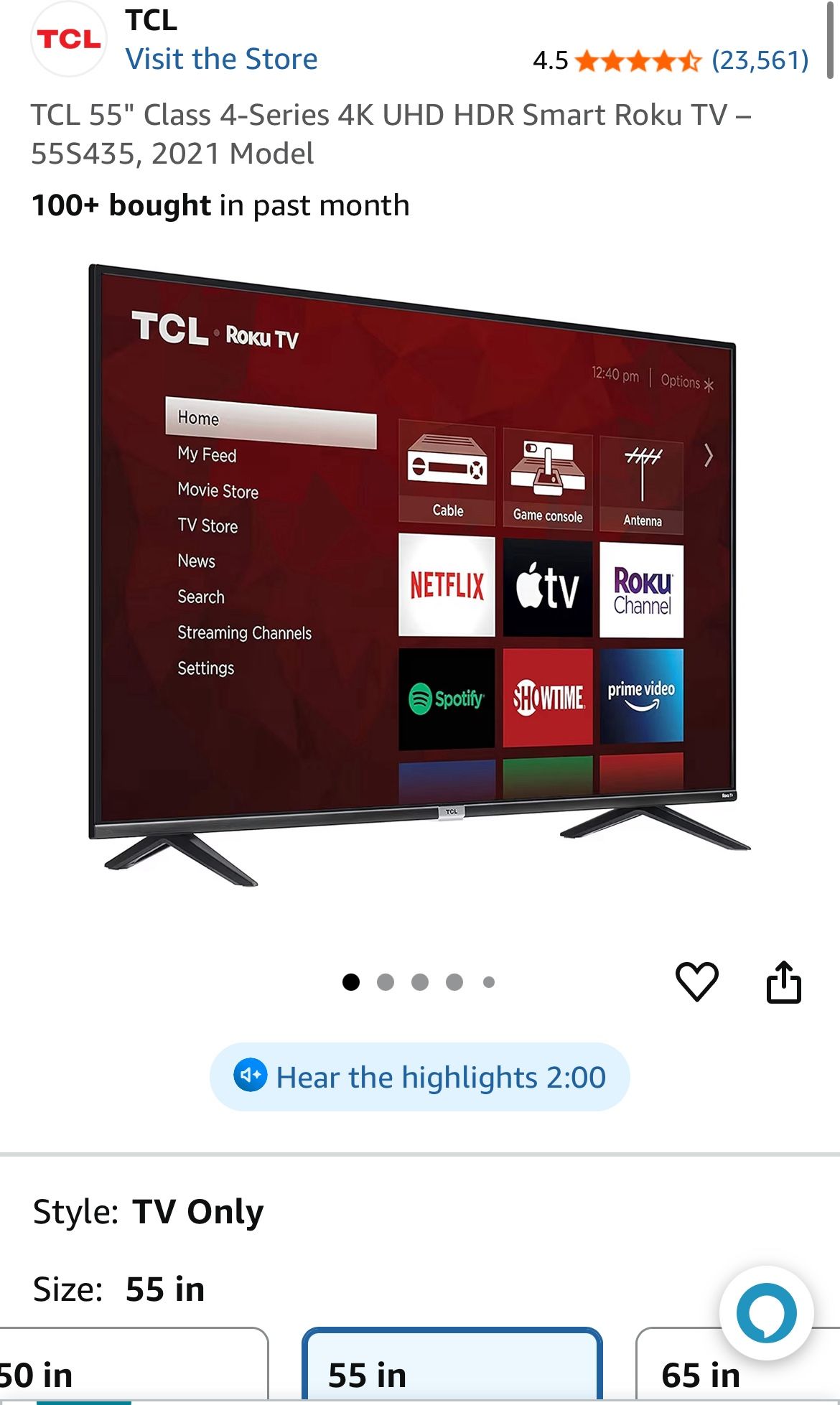TCL 55" Class 4K UHD HDR Smart Roku TV