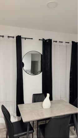 Round Black Frame Wall Mirror & dinning set