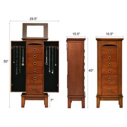Wooden Jewelry Cabinet Storage Organizer With 6 Drawers