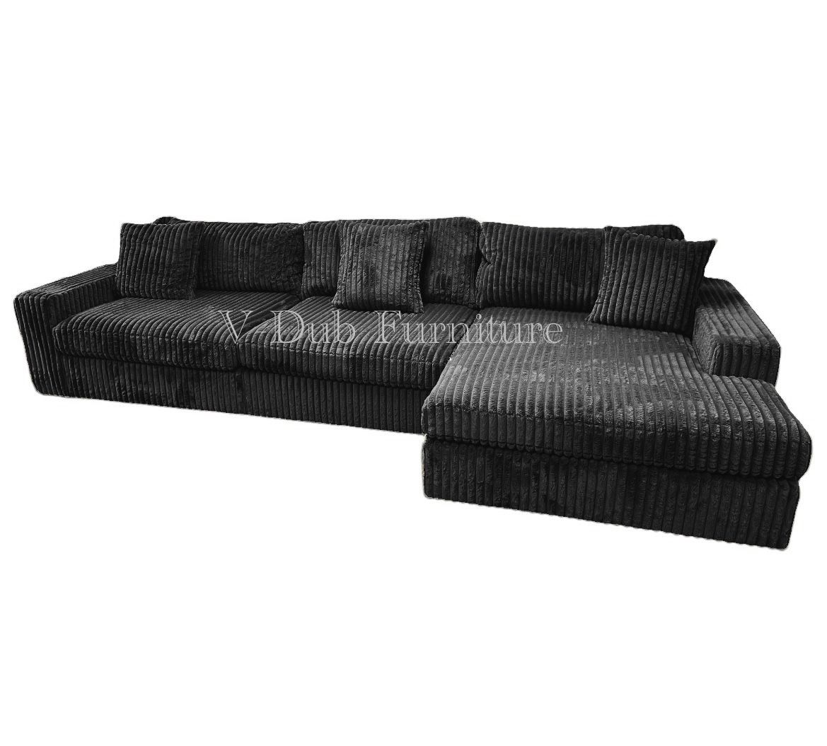 Giant Black Corduroy Fluffy Sectional
