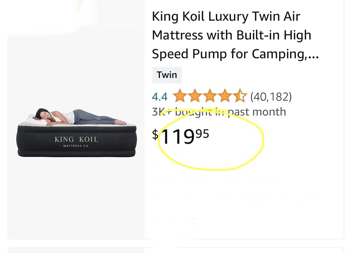 King Koil Luxury Twin Air Mattress with Built-in High Speed Pump for Camping, Home & Guests - 20” Twin Size Airbed Luxury Inflatable Blow Up Mattress 